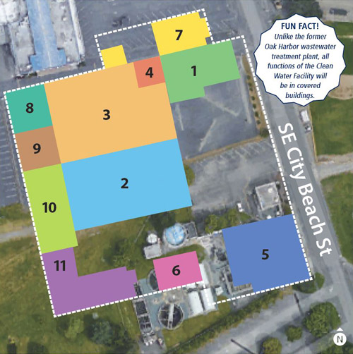 A plan-view map depicting 11 new buildings